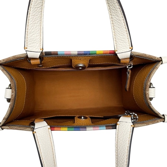 Coach Dempsey Tote 22 In Signature Jacquard With Rainbow Stripe And Coach Patch - Picture 10 of 15